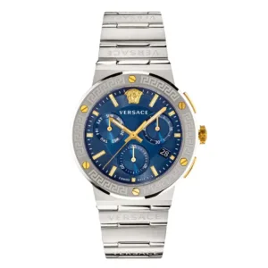 Versace Grace Logo Silver Stainless Steel Blue Dial Chronograph Quartz Watch for Gents - VEZ900221