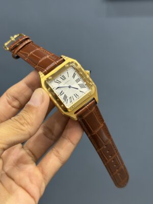 Cartier Dumont | Gold |  Brown Leather Strap | White Dial
