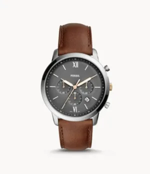 Fossil Men’s Chronograph Quartz Brown Leather Strap Grey Dial 44mm Watch FS5408