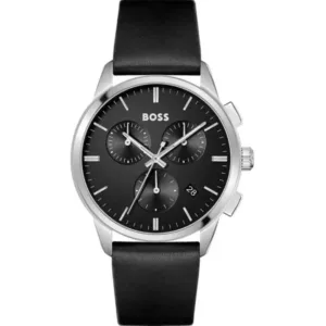 Hugo Boss Men’s Chronograph Quartz Black Leather Strap Black Dial 43mm Watch 1513925